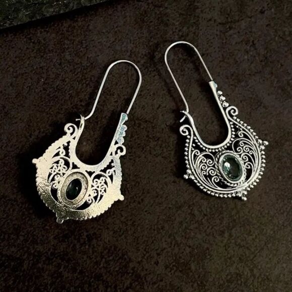 Blue Zircon Sterling Silver Boho Ethnic Earrings - Picture 5 of 7